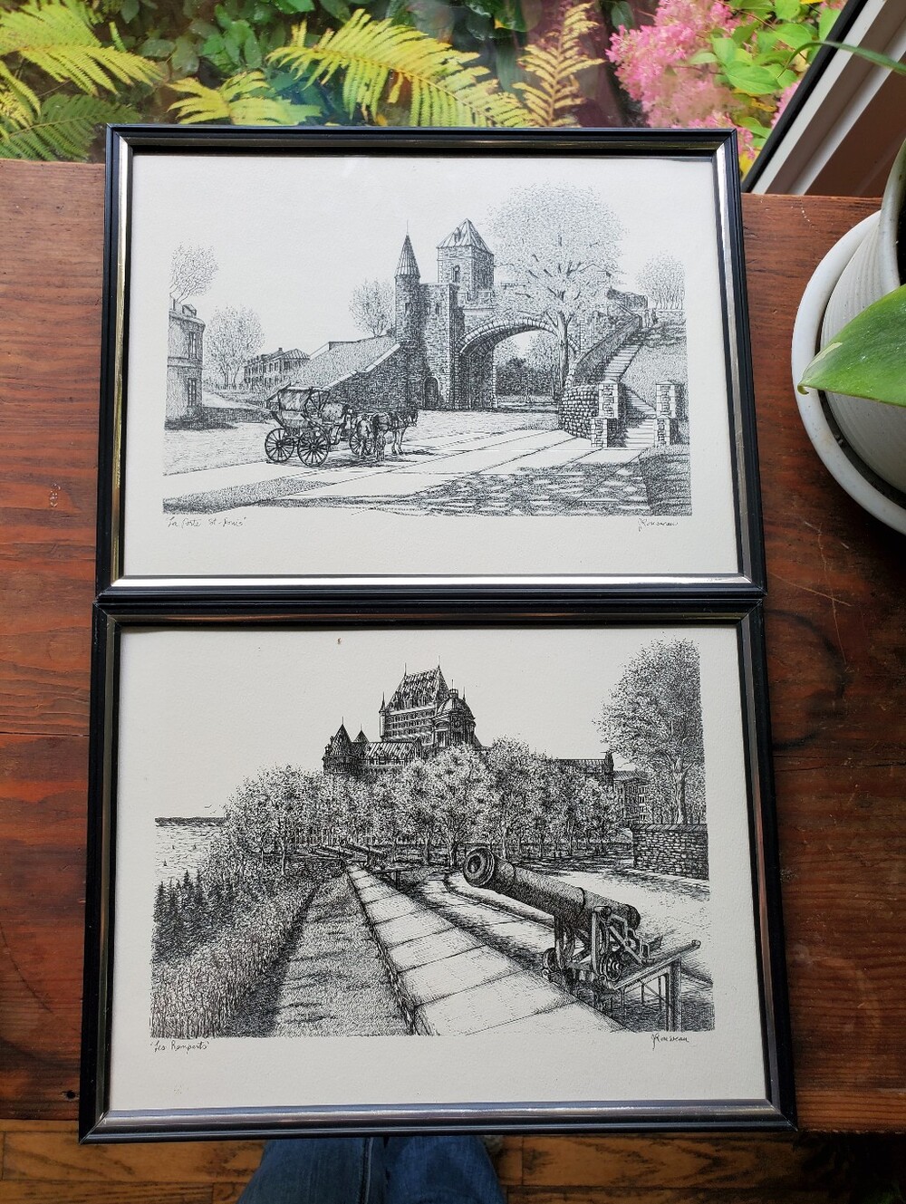 Vintage Quebec City Pen and Ink Prints Set of 2 by J Rousseau